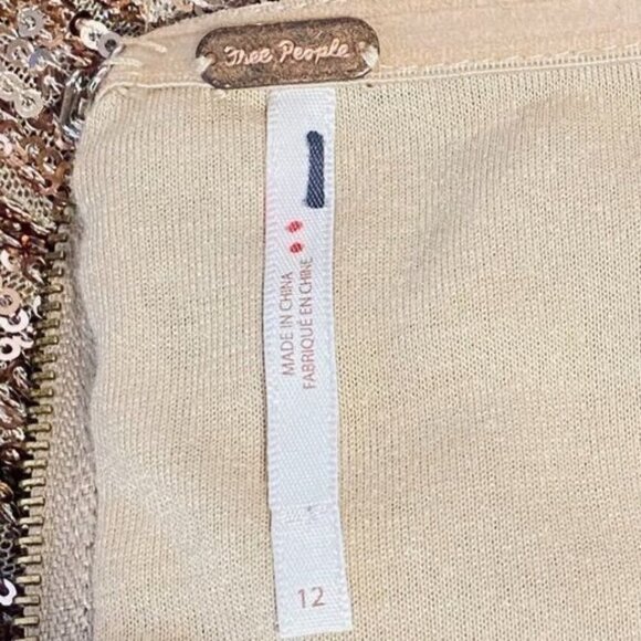 Free People Rose Gold Frida Ruffle Strapless Sequin Mini Dress Size 12 - Picture 8 of 10